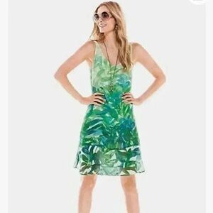 Cabi Castaway Tropical Green Leaf Print Dress